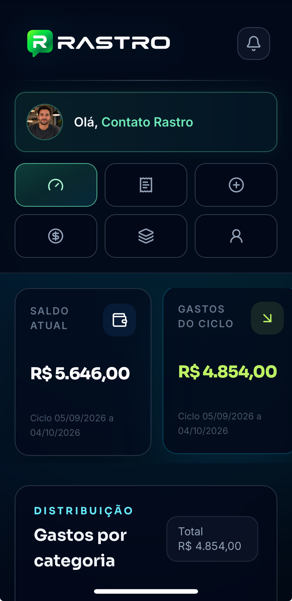 Tela real de visão geral do Rastro no smartphone